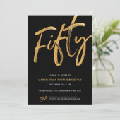 Invitation Modern Fifty Script Gold Black 50th Birthday (Debout devant)