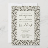 Invitation Modern Floral Black & White Wedding Invite QR Code (Devant)