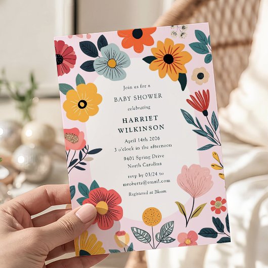 Invitation Modern Floral Girl Baby Shower