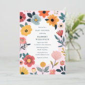 Invitation Modern Floral Girl Baby Shower (Debout devant)