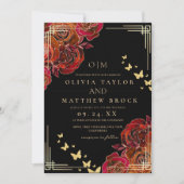 Invitation Modern Flower Red and  Black Gold Rose Wedding (Devant)