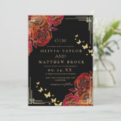 Invitation Modern Flower Red and  Black Gold Rose Wedding (Debout devant)