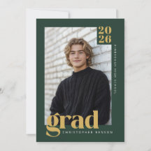 Modern Forest Green Gold Photo Graduation