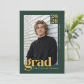Invitation Modern Forest Green Gold Photo Graduation (Debout devant)