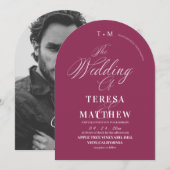 Invitation Modern Fuchsia Script Wedding Photo (Devant / Derrière)