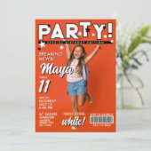 Invitation Modern Fun Cool Blanc Noir 11e Anniversaire Tabloi (Debout devant)