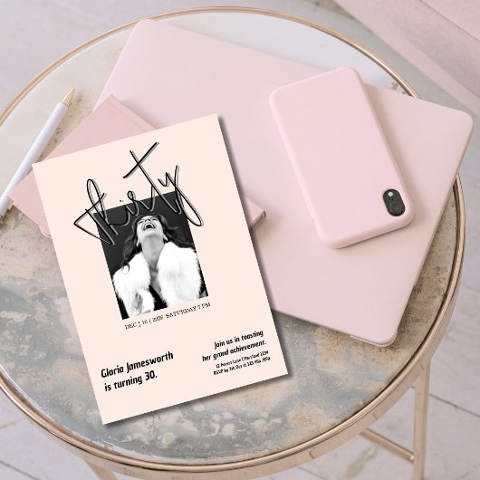 Invitation Modern Funny Light Pink Photo 30th Birthday