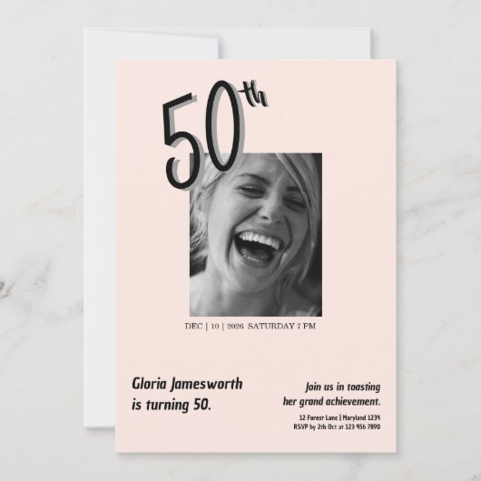 Invitation Modern Funny Light Pink Photo 50th Birthday (Devant)