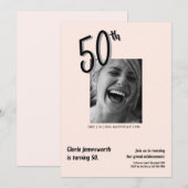 Invitation Modern Funny Light Pink Photo 50th Birthday (Devant / Derrière)