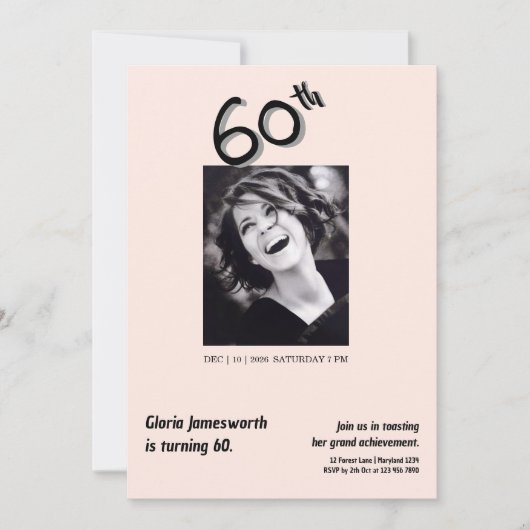 Invitation Modern Funny Light Pink Photo 60th Birthday (Devant)