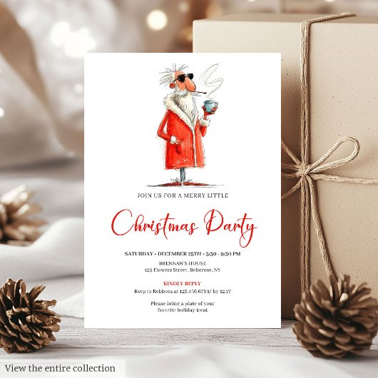Invitation Modern Funny Santa Holiday Dinner Party Invite