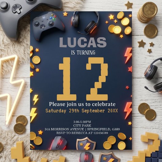 Invitation Modern Gaming Birthday Theme