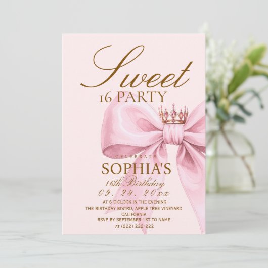 Invitation Modern Glam Blush Pink Sweet 16 Party (Debout devant)