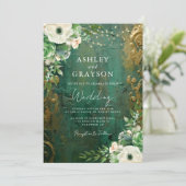 Invitation Modern Glam Emerald and Gold Wedding (Debout devant)