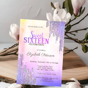 Invitation Modern Glitter Drips Ombre Metallic Sweet 16