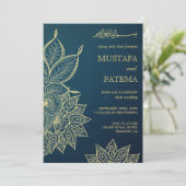 Invitation Modern Gold Blue Galaxy Henna Islamic Wedding (Debout devant)