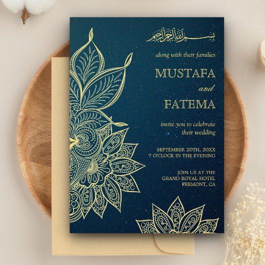Invitation Modern Gold Blue Galaxy Henna Islamic Wedding