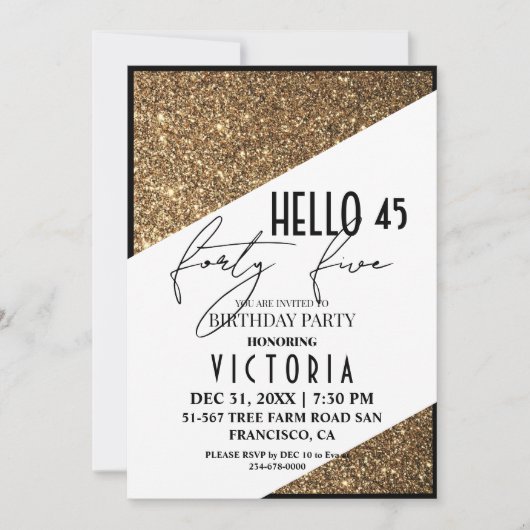 Invitation Modern Gold Chic 45e fête d'anniversaire (Devant)