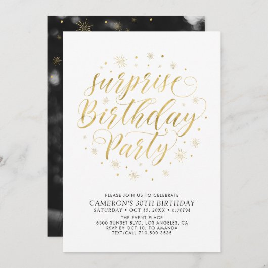 Invitation Modern Gold Chic Surprise Photo Anniversaire (Devant / Derrière)