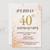Invitation Modern Gold Glitter 40th Birthday (Devant)