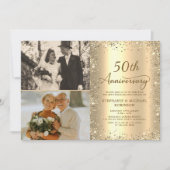 Invitation Modern Gold Glitter Photo 50th Wedding Anniversary (Devant)