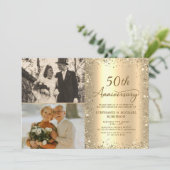 Invitation Modern Gold Glitter Photo 50th Wedding Anniversary (Debout devant)