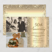Invitation Modern Gold Glitter Photo 50th Wedding Anniversary (Devant / Derrière)