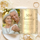 Invitation Modern Gold Glitter Photo 50th Wedding Anniversary
