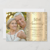 Invitation Modern Gold Glitter Photo 50th Wedding Anniversary (Devant)