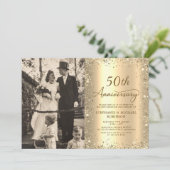 Invitation Modern Gold Glitter Photo 50th Wedding Anniversary (Debout devant)