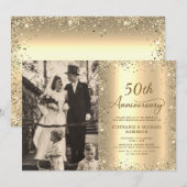 Invitation Modern Gold Glitter Photo 50th Wedding Anniversary (Devant / Derrière)