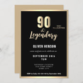 Invitation Modern Gold Metallic Surprise 90th Birthday  (Devant / Derrière)