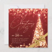 Invitation MODERN Gold Red Winter Christmas Tree Bow Party (Devant)