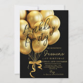 Invitation Modern Gold Script Black Birthday Party (Devant)