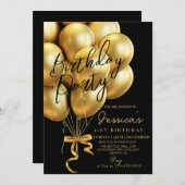 Invitation Modern Gold Script Black Birthday Party (Devant / Derrière)