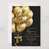 Invitation Modern Gold Script Black Hello Thirty Birthday (Devant)