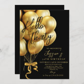 Invitation Modern Gold Script Black Hello Thirty Birthday (Devant / Derrière)