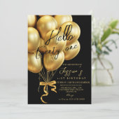 Invitation Modern Gold Script Black Hello Twenty One Birthday (Debout devant)