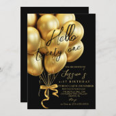 Invitation Modern Gold Script Black Hello Twenty One Birthday (Devant / Derrière)