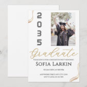 Invitation Modern Gold Script Photo Graduation Party  (Devant / Derrière)