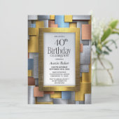 Invitation Modern Gold Silver 40th Birthday Party (Debout devant)