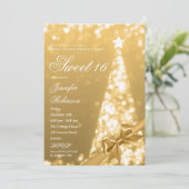 Invitation Modern Gold Xmas Tree Bow Sweet 16 Birthday Party (Debout devant)