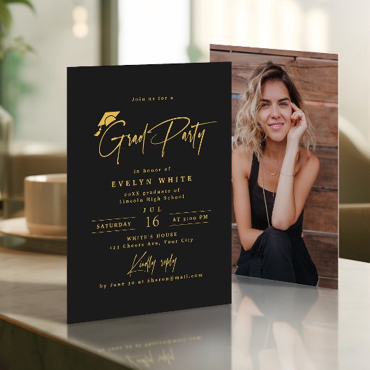 Invitation Modern Grad Cap Signature Script Simple Graduation