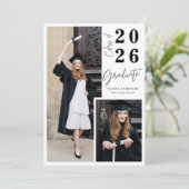 Invitation Modern Graduate Script 3 Photo Graduation Party (Debout devant)