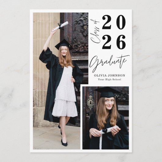 Invitation Modern Graduate Script 3 Photo Graduation Party (Devant)