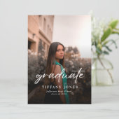 Invitation Modern Graduate White Script 4 Photos Graduation   (Debout devant)