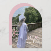 Invitation Modern Graduation 2026 Pink Bow Photo (Devant / Derrière)