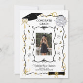 Invitation Modern Graduation Cap  and Tassel Photo Gold (Dos)