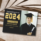 Invitation Modern Graduation Party with 1 Photo in Black