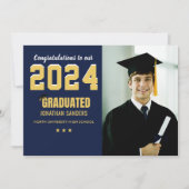 Invitation Modern Graduation Party with 1 Photo in Blue (Devant)